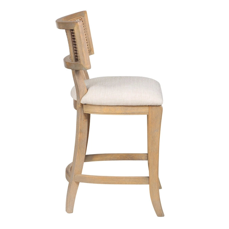 Chaise de comptoir à dossier en cannage, ton naturel/gris lavé, pour 1 personne
