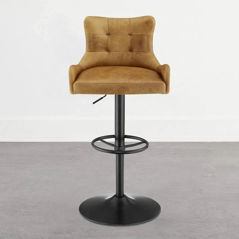 Tabouret de bar pivotant en cuir brun clair/cognac, sans accoudoirs, hauteur réglable — À l'unité / Lot de 2