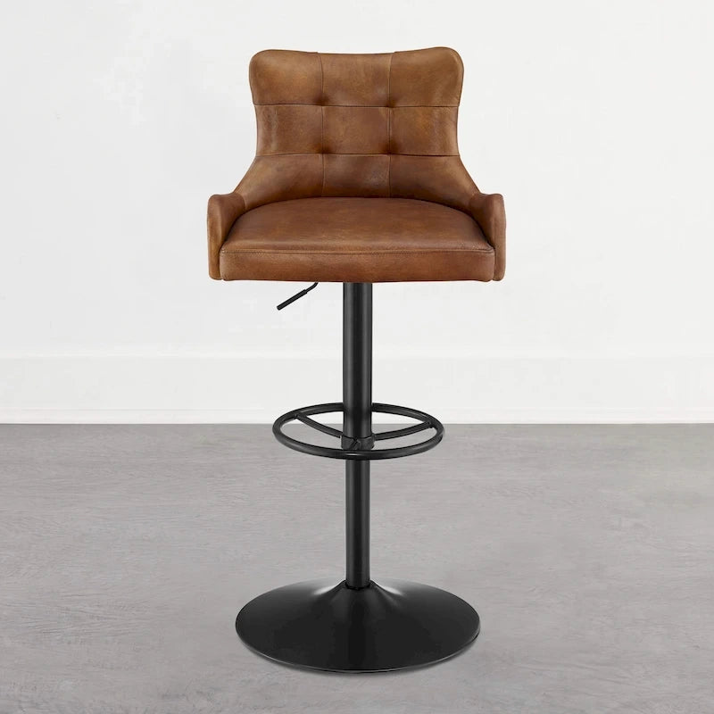 Tabouret de bar pivotant en cuir brun clair/cognac, sans accoudoirs, hauteur réglable — À l'unité / Lot de 2