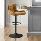 Tabouret de bar pivotant en cuir brun clair/cognac, sans accoudoirs, hauteur réglable — À l'unité / Lot de 2