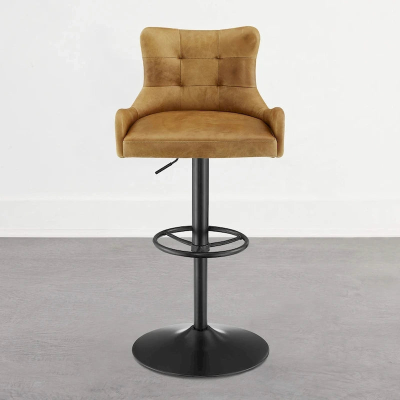 Tabouret de bar pivotant en cuir brun clair/cognac, sans accoudoirs, hauteur réglable — À l'unité / Lot de 2