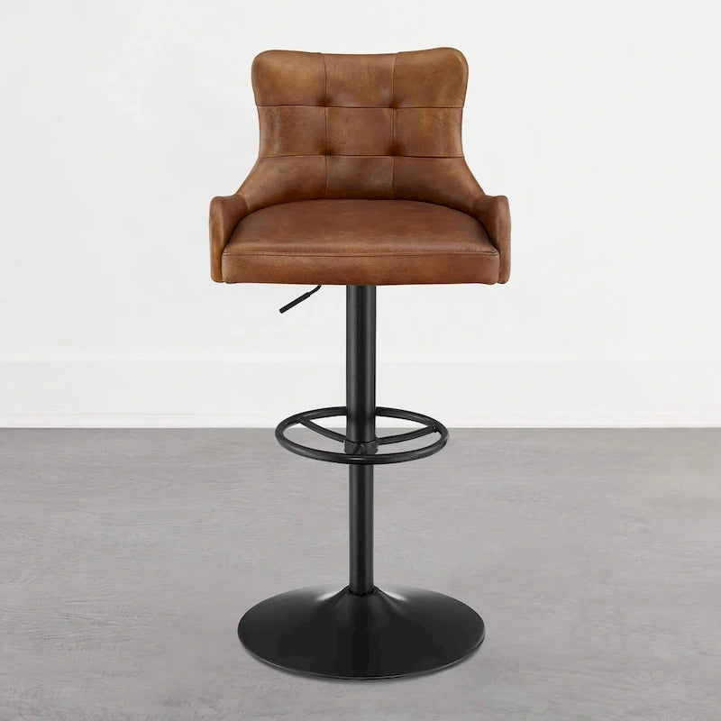 Tabouret de bar pivotant en cuir brun clair/cognac, sans accoudoirs, hauteur réglable — À l'unité / Lot de 2