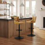 Tabouret de bar pivotant en cuir brun clair/cognac, sans accoudoirs, hauteur réglable — À l'unité / Lot de 2