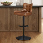 Tabouret de bar pivotant en cuir brun clair/cognac, sans accoudoirs, hauteur réglable — À l'unité / Lot de 2