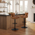 Tabouret de bar pivotant en cuir brun clair/cognac, sans accoudoirs, hauteur réglable — À l'unité / Lot de 2