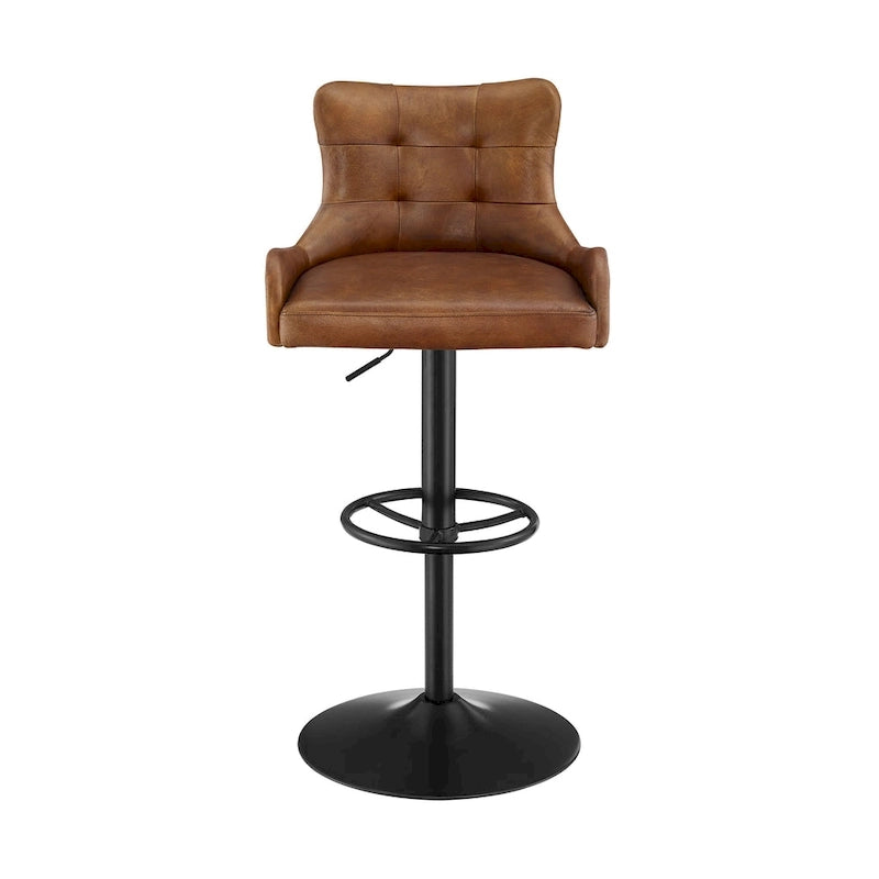 Tabouret de bar pivotant en cuir brun clair/cognac, sans accoudoirs, hauteur réglable — À l'unité / Lot de 2