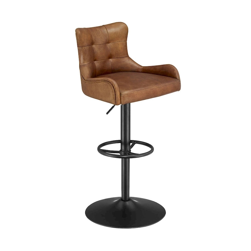 Tabouret de bar pivotant en cuir brun clair/cognac, sans accoudoirs, hauteur réglable — À l'unité / Lot de 2