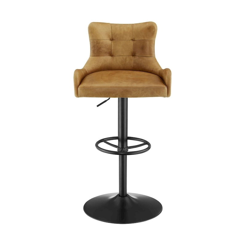 Tabouret de bar pivotant en cuir brun clair/cognac, sans accoudoirs, hauteur réglable — À l'unité / Lot de 2