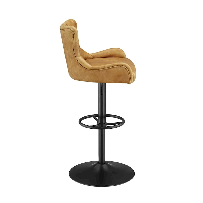 Tabouret de bar pivotant en cuir brun clair/cognac, sans accoudoirs, hauteur réglable — À l'unité / Lot de 2