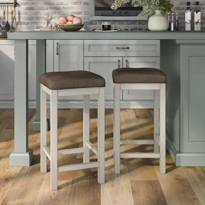 Tabourets de comptoir sans dossier blancs antiques, lot de 2