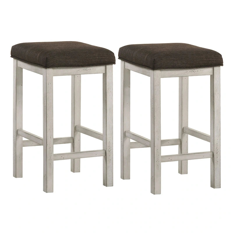 Tabourets de comptoir sans dossier blancs antiques, lot de 2