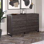 Commode 6 tiroirs — Gris anthracite / Noyer moderne / Gris platine | Style industriel moderne