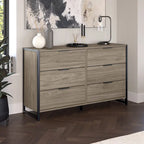 Commode 6 tiroirs — Gris anthracite / Noyer moderne / Gris platine | Style industriel moderne