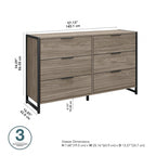 Commode 6 tiroirs — Gris anthracite / Noyer moderne / Gris platine | Style industriel moderne