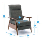 Fauteuil inclinable gris anthracite à dossier basculant – Accoudoirs en bois, une place
