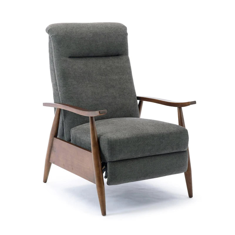 Fauteuil inclinable gris anthracite à dossier basculant – Accoudoirs en bois, une place