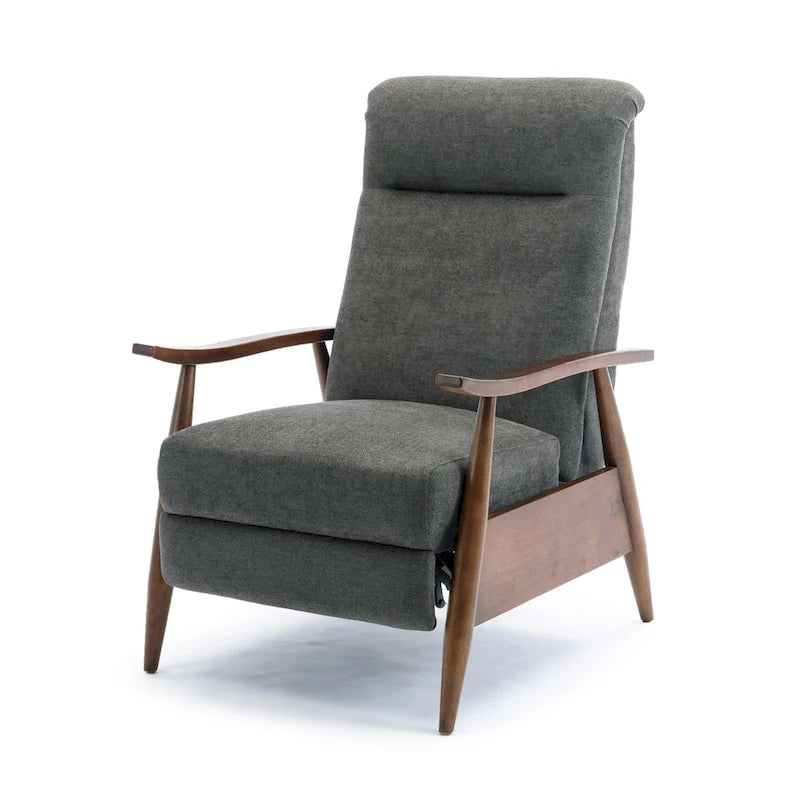 Fauteuil inclinable gris anthracite à dossier basculant – Accoudoirs en bois, une place