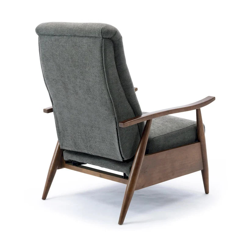 Fauteuil inclinable gris anthracite à dossier basculant – Accoudoirs en bois, une place