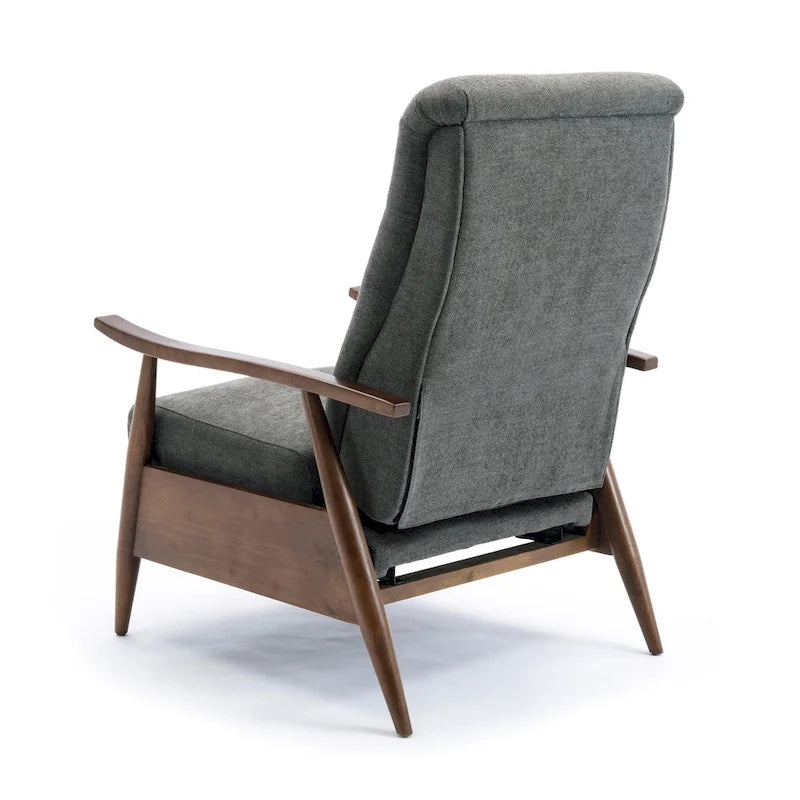 Fauteuil inclinable gris anthracite à dossier basculant – Accoudoirs en bois, une place