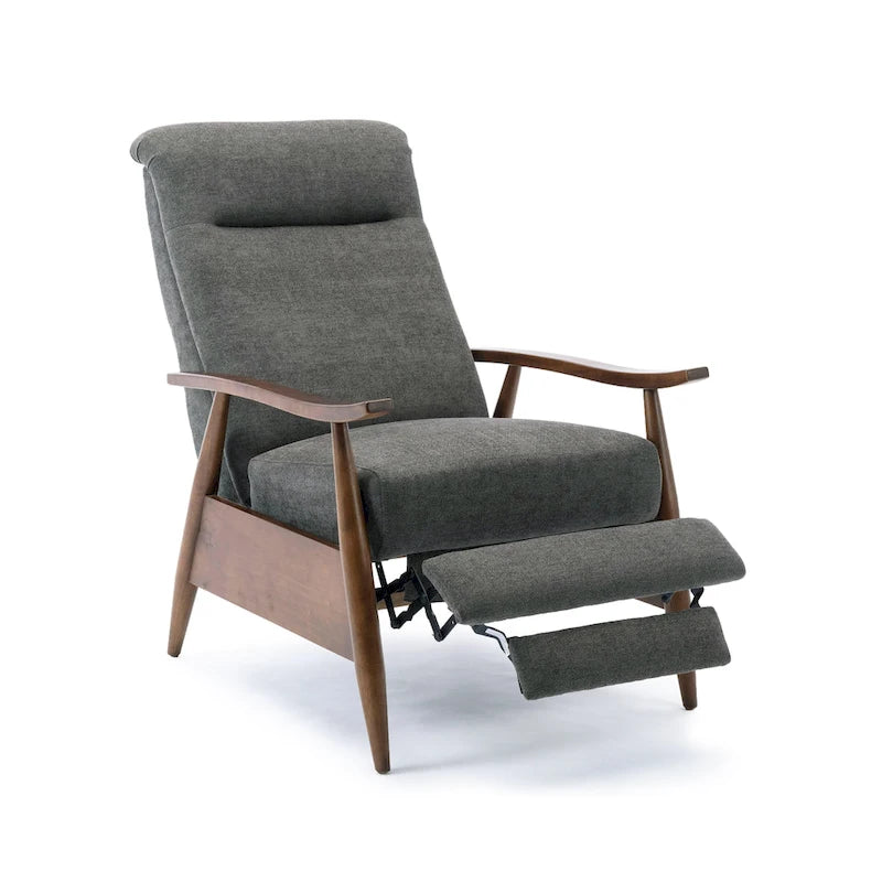 Fauteuil inclinable gris anthracite à dossier basculant – Accoudoirs en bois, une place