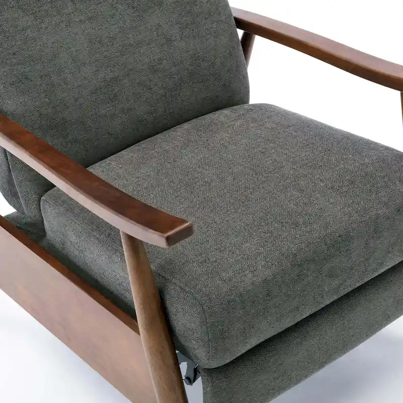 Fauteuil inclinable gris anthracite à dossier basculant – Accoudoirs en bois, une place