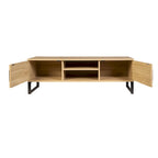 Meuble TV en bois naturel avec 2 tiroirs — Style bord de mer, compatible jusqu'à 55"