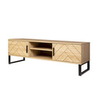 Meuble TV en bois naturel avec 2 tiroirs — Style bord de mer, compatible jusqu'à 55"