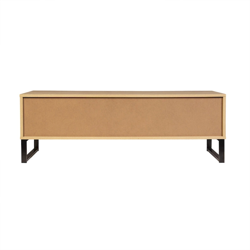 Meuble TV en bois naturel avec 2 tiroirs — Style bord de mer, compatible jusqu'à 55"
