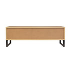Meuble TV en bois naturel avec 2 tiroirs — Style bord de mer, compatible jusqu'à 55"