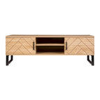 Meuble TV en bois naturel avec 2 tiroirs — Style bord de mer, compatible jusqu'à 55"