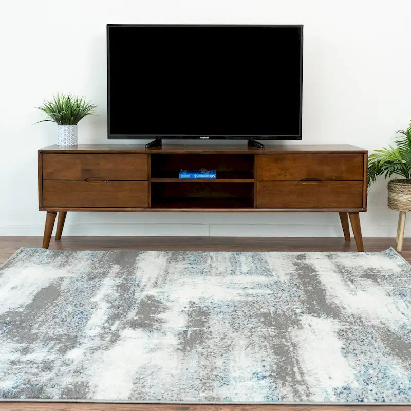 Meuble TV bas marron, style Mid-Century, pour téléviseurs jusqu'à 72 po — 6 compartiments de rangement, montage par 1 personne