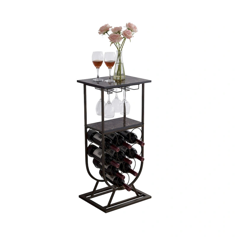 Cave à vin en étain et imitation marbre – Sur pied, 9 bouteilles, 2 porte-verres