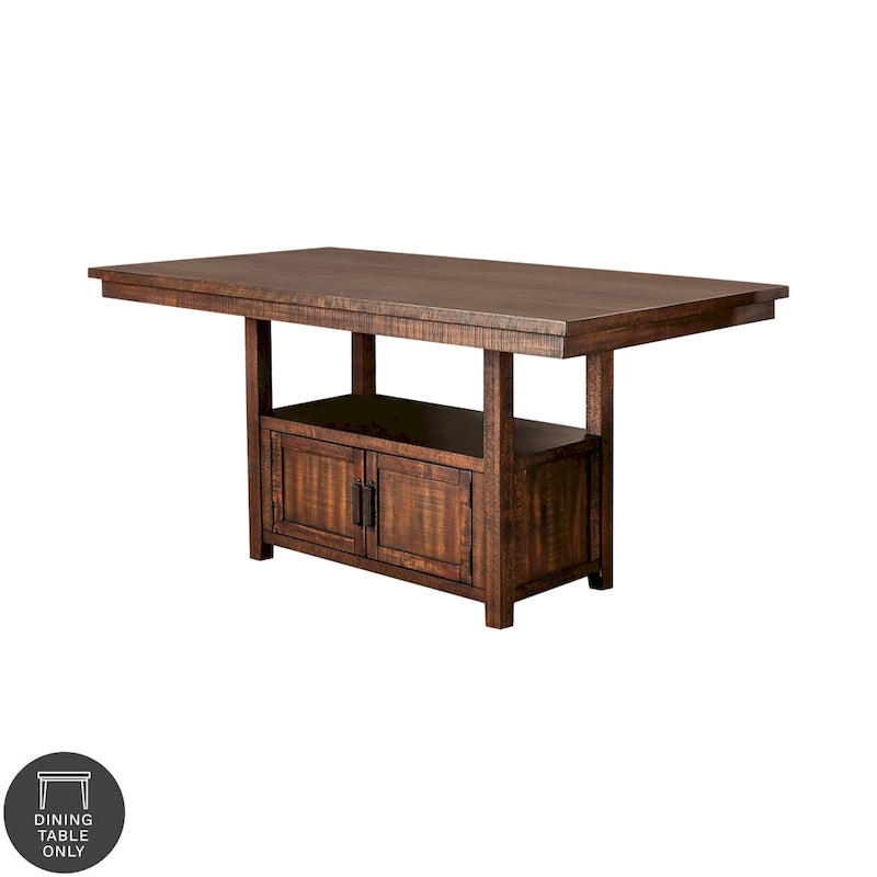 Table de salle à manger rustique en chêne foncé vieilli, hauteur comptoir, 6 à 8 places