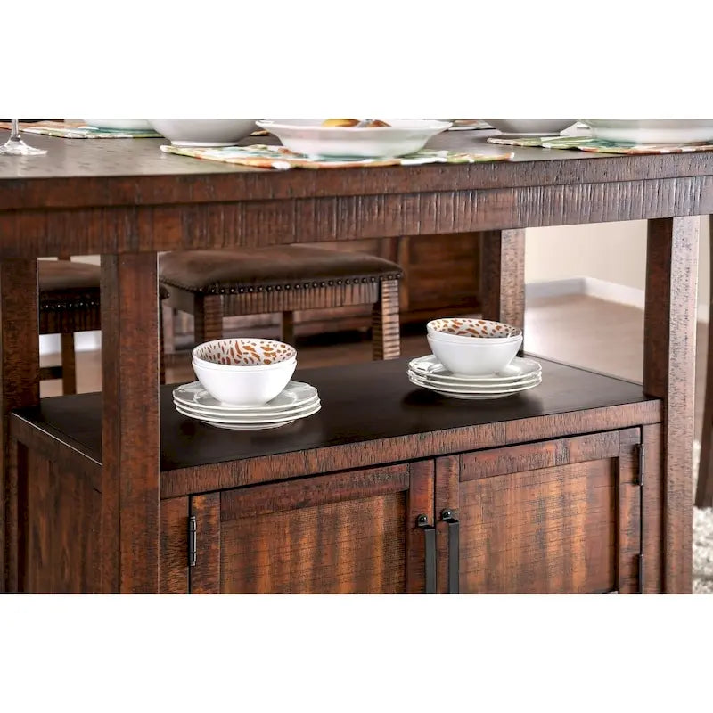 Table de salle à manger rustique en chêne foncé vieilli, hauteur comptoir, 6 à 8 places
