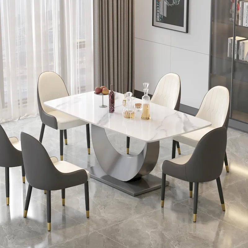 Table à manger rectangulaire en pierre frittée de 71", Noir et gris / Pandora et gris / Blanc et gris, 6 à 8 places