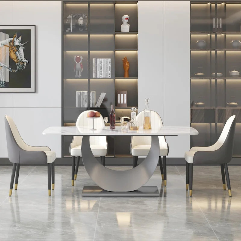 Table à manger rectangulaire en pierre frittée de 71", Noir et gris / Pandora et gris / Blanc et gris, 6 à 8 places