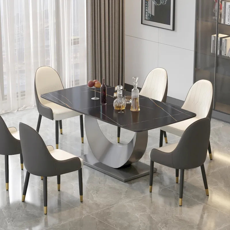 Table à manger rectangulaire en pierre frittée de 71", Noir et gris / Pandora et gris / Blanc et gris, 6 à 8 places