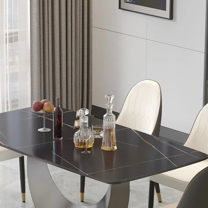 Table à manger rectangulaire en pierre frittée de 71", Noir et gris / Pandora et gris / Blanc et gris, 6 à 8 places