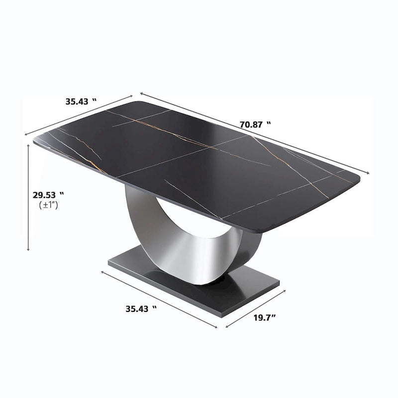 Table à manger rectangulaire en pierre frittée de 71", Noir et gris / Pandora et gris / Blanc et gris, 6 à 8 places