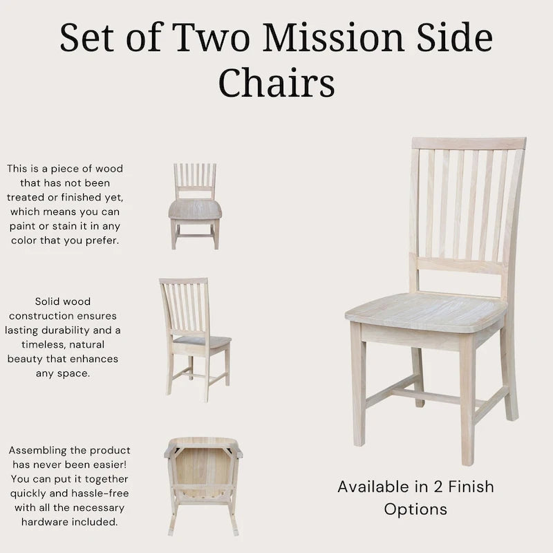 Chaises de salle à manger sans accoudoirs Mission, non finies / Pécaniers / Noires / Blanches, lot de 2