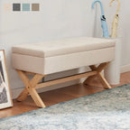 Banc de rangement capitonné gris / beige / marron / vert avec pieds en X — 1 place, 36 po
