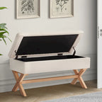 Banc de rangement capitonné gris / beige / marron / vert avec pieds en X — 1 place, 36 po