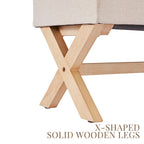 Banc de rangement capitonné gris / beige / marron / vert avec pieds en X — 1 place, 36 po