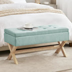 Banc de rangement capitonné gris / beige / marron / vert avec pieds en X — 1 place, 36 po