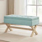 Banc de rangement capitonné gris / beige / marron / vert avec pieds en X — 1 place, 36 po