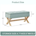 Banc de rangement capitonné gris / beige / marron / vert avec pieds en X — 1 place, 36 po