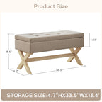 Banc de rangement capitonné gris / beige / marron / vert avec pieds en X — 1 place, 36 po