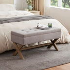 Banc de rangement capitonné gris / beige / marron / vert avec pieds en X — 1 place, 36 po