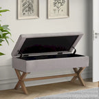Banc de rangement capitonné gris / beige / marron / vert avec pieds en X — 1 place, 36 po