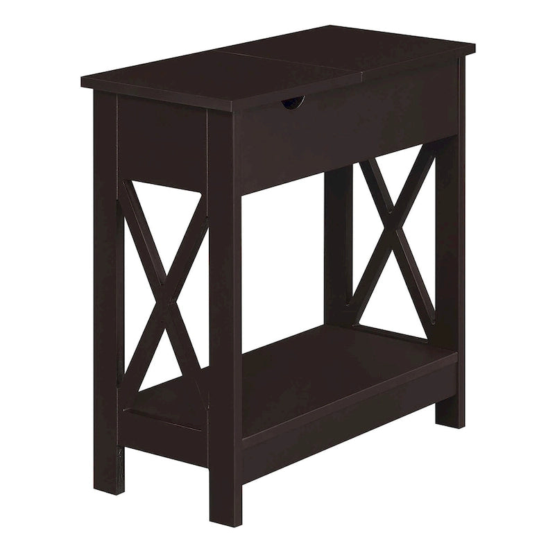Table d'appoint avec plateau rabattable, station de recharge et étagère — Espresso / Noir / Blanc, 1 personne